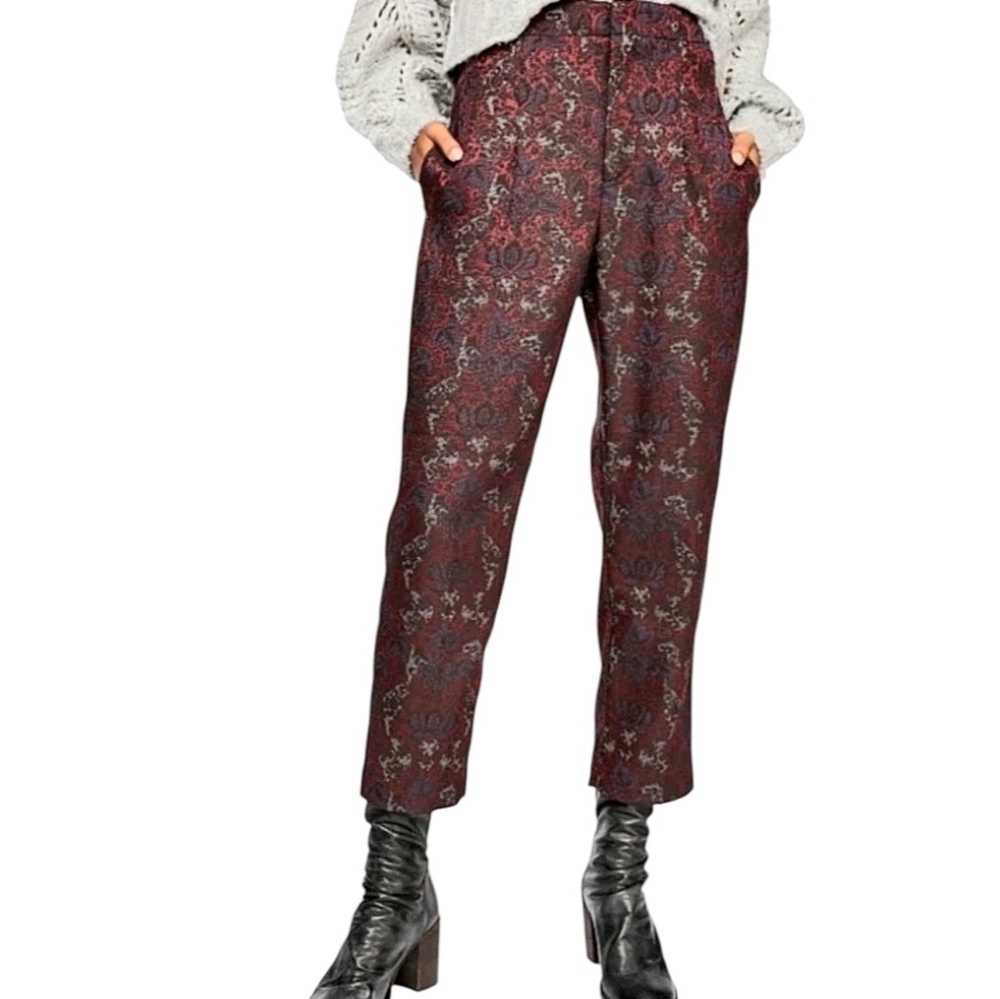 Free People Burgundy Floral Straight Leg Pants